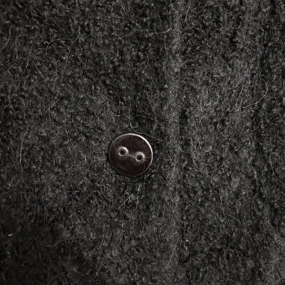 VINCE Sz M Alpaca Mohair Button Cardigan Sweater Coat Black Short Sleeve Woolly - Picture 4 of 12